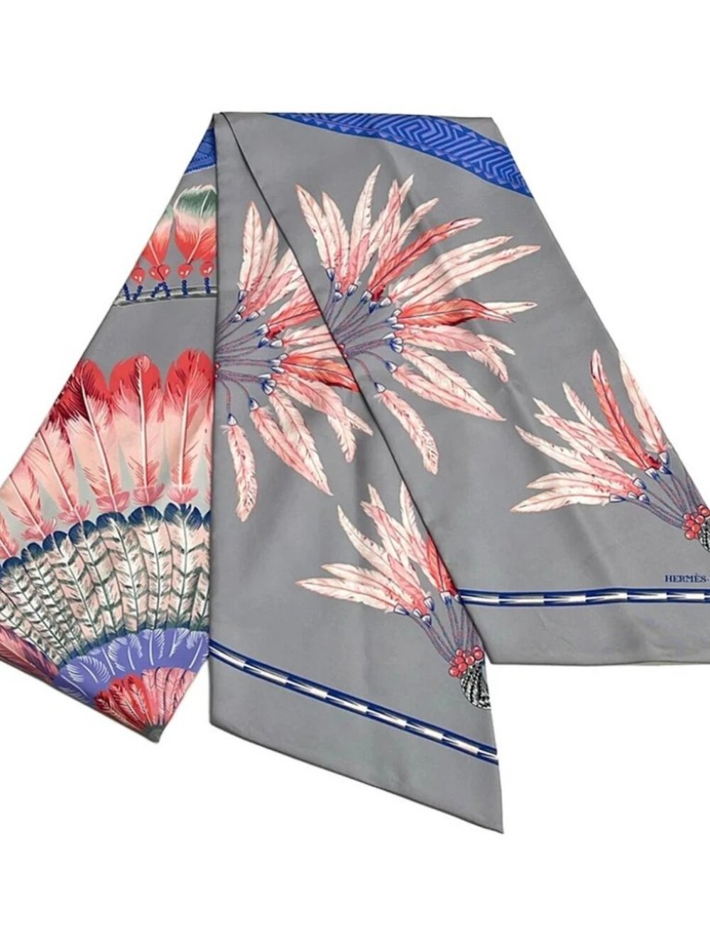 HERMES Maxi Twilly Gray Blue Pink Scarf